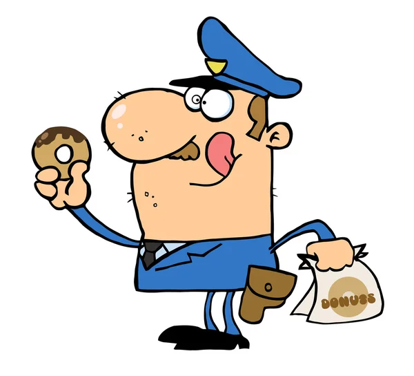 Nöjd polis äta donut — Stockfoto