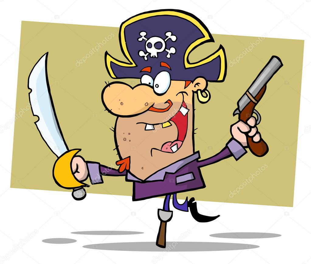 Pirate Brandishing Sword and Gun