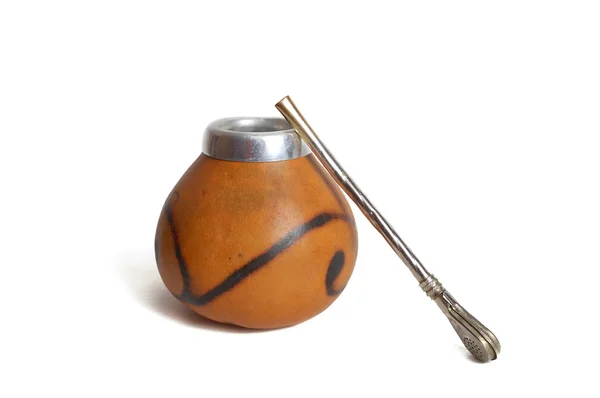 Gourd with steel straw — Stock Photo, Image