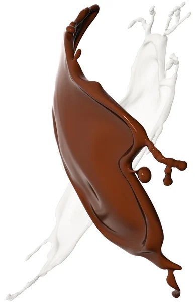 Schokolade und Milchspritzer — Stockfoto