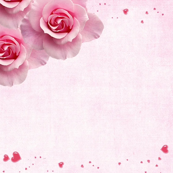 Pink roses with jewelled hearts — Stock Photo, Image