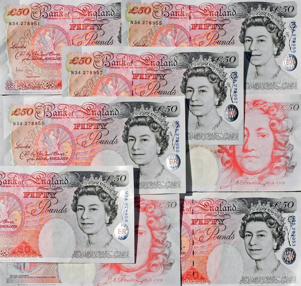 Pięćdziesiąt funtów notatki - Wielka Brytania — Zdjęcie stockowe