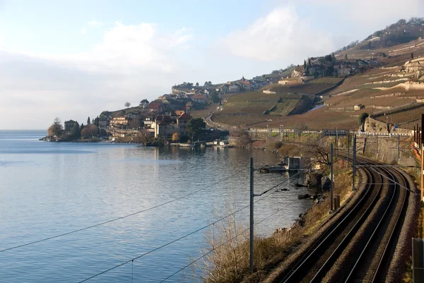 Ferrocarril junto al lago — Foto de Stock
