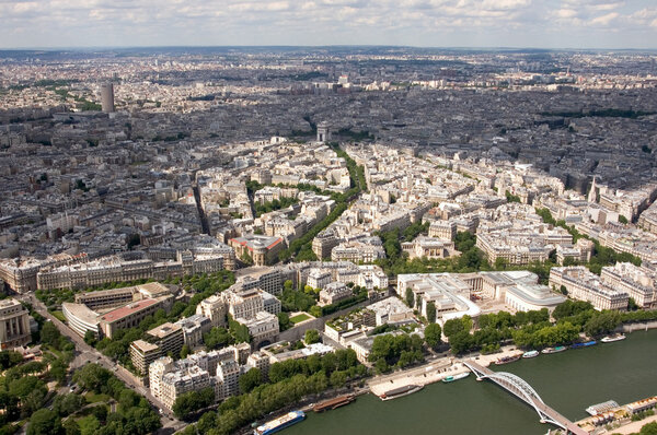 A view of Paris, and the River Seine, captured from the Eiffel Tower