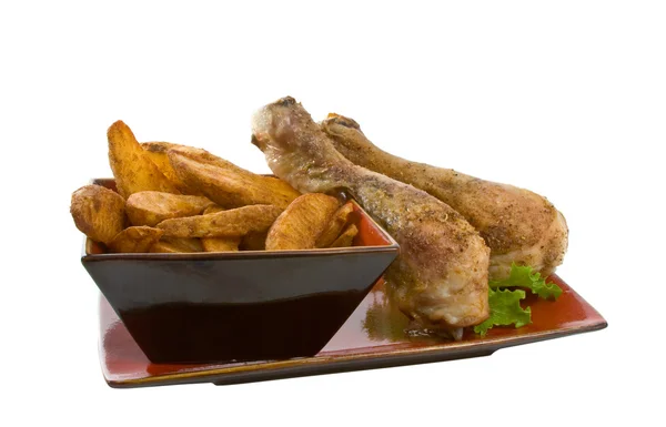 Chicken Legs and Potato Wedges — Stock Photo, Image