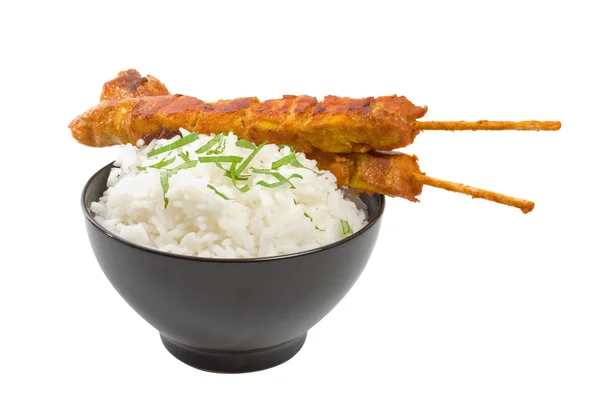 Chicken Satay Skewers with Rice — Stock Photo, Image