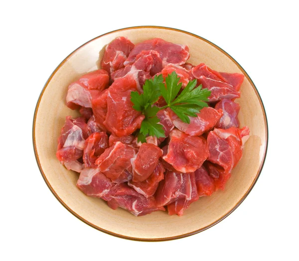 Carne cruda cortada en cubitos — Foto de Stock