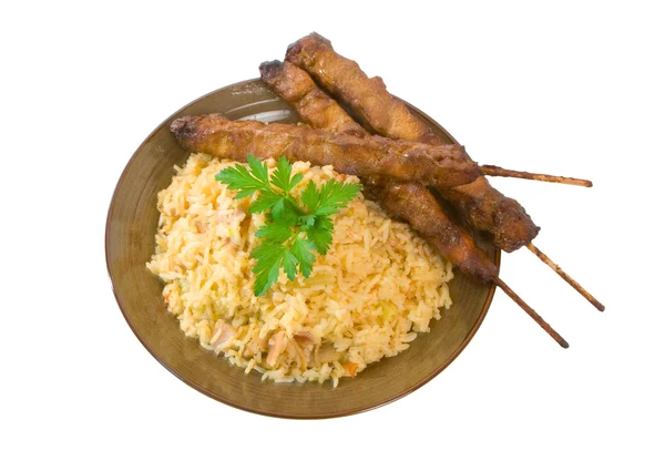 Fried Rice and Chicken Sticks — Stock Photo, Image