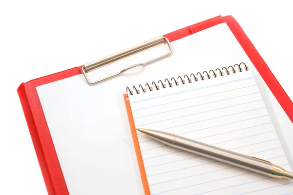 Notepad, Pen and Clipboard — Stock Photo, Image