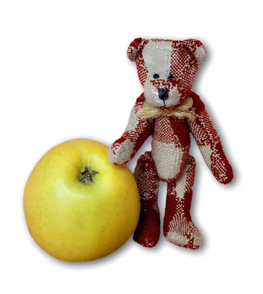 Oyuncak ayı ve elma — Stok fotoğraf