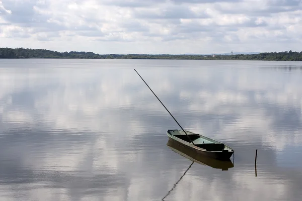 stock image Fisherman boat at the Rozmberk pond