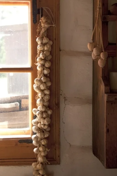 Bunch of garlic and poppy-heads — Stock Photo, Image