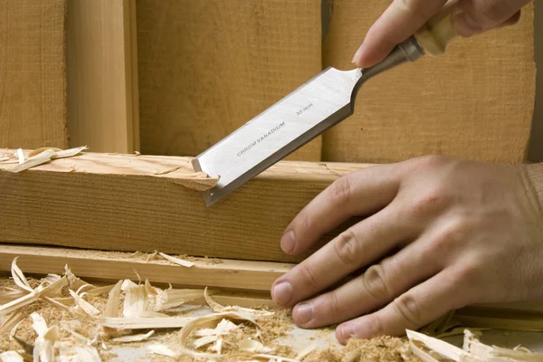 Atelier de menuiserie avec outils en bois — Photo