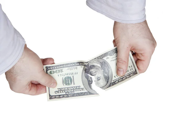 Tearing dollar bill — Stock Photo, Image