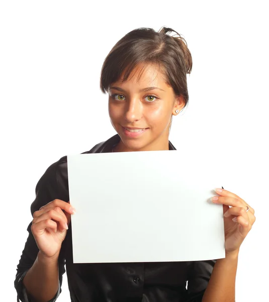 Girl with white blank — Stock Photo, Image