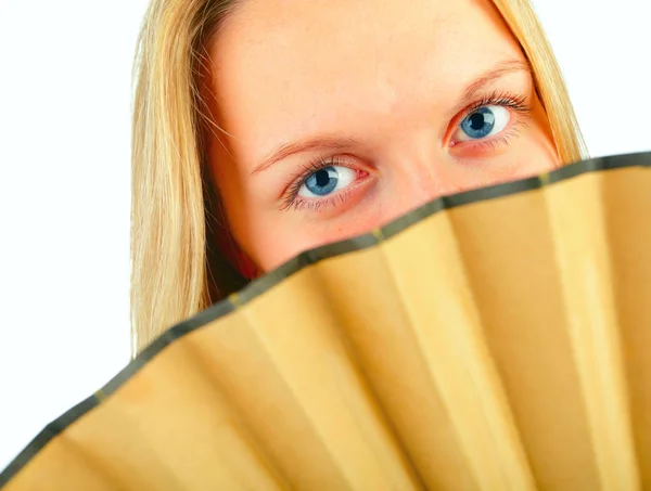 Girl with fan — Stock Photo, Image