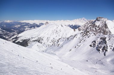 Alps winter mountain resort panoramic vi clipart