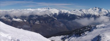 Panoramic view on Alps winter mountains clipart