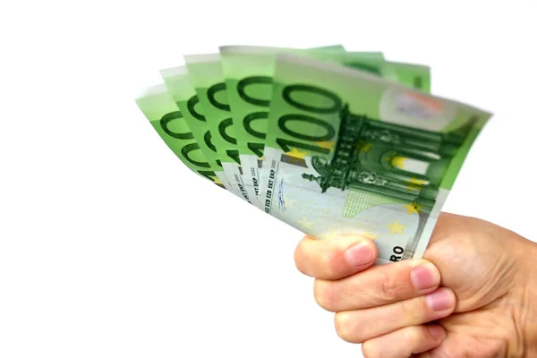 Billetes en euros en mano — Foto de Stock
