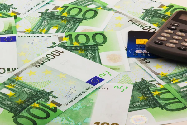Euro banknotes and card — Stock Photo, Image