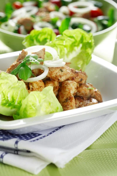 Chicken stripes with salad — Stock Photo, Image