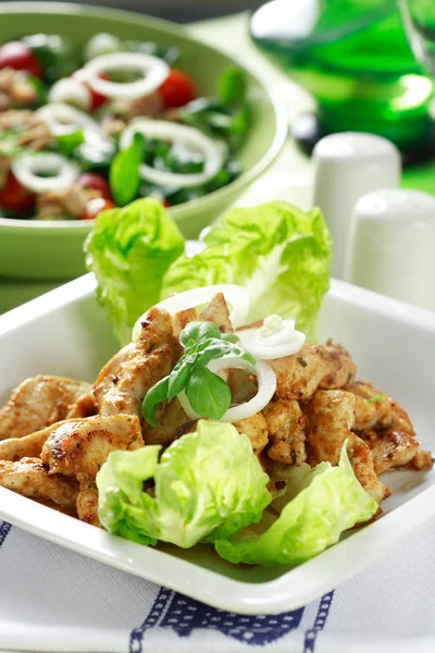 Chicken stripes with salad — Stock Photo, Image