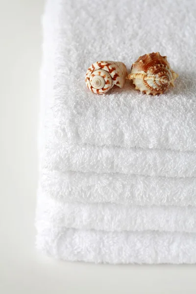 Asciugamani con conchiglie — Foto Stock