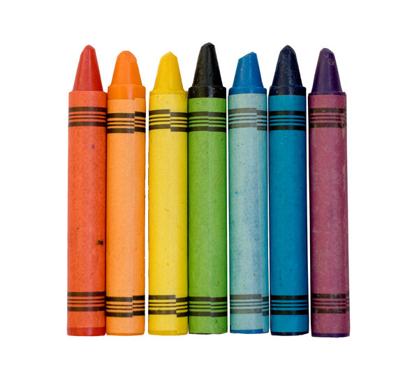 Rainbow of colored crayons