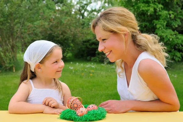 Young mother and daughter - Easter — Stock Photo, Image