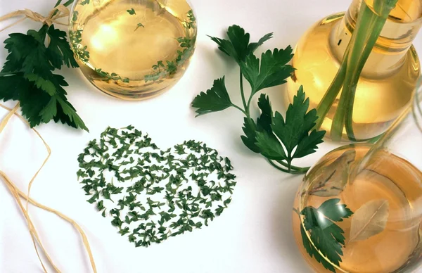 Vinegar, oil and herbs — Stock Photo, Image