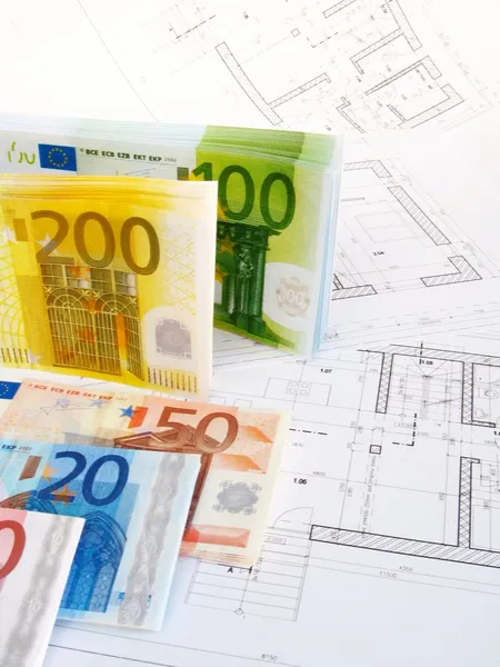 Euro geld en plannen — Stockfoto