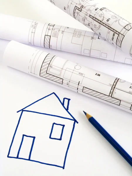 Architecturale schets van plan van het huis — Stockfoto