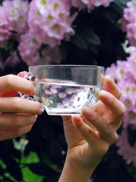 手と水のグラス — ストック写真