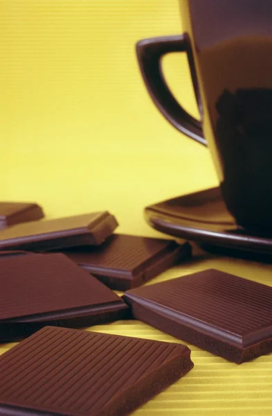 Bar of chocolate and hot chocolate — Stok Foto