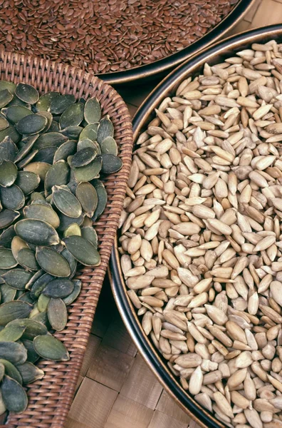 Гарбуз, флікс і насіння соняшнику — стокове фото