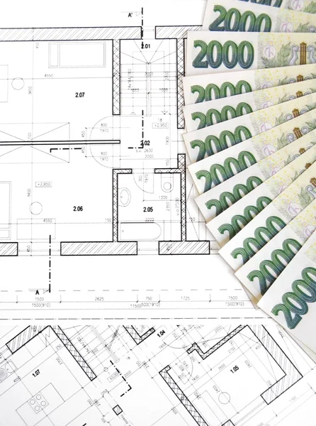 Geld - Tsjechische kronen en plannen — Stockfoto