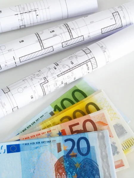 Dinheiro e planos EURO — Fotografia de Stock