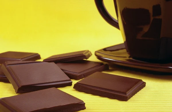 Bar of chocolate and hot chocolate — Stok Foto