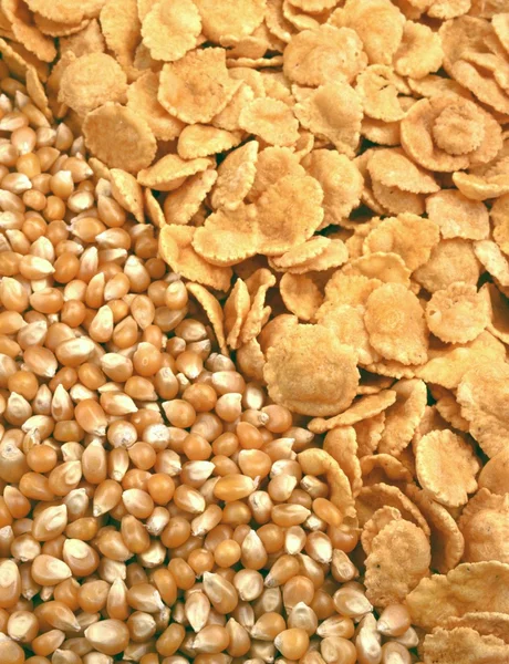Corn seeds and corn-flakes — Stock Photo, Image