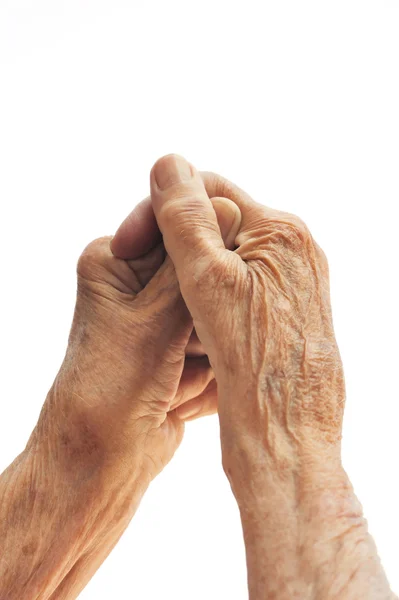 Ανώτερος γυναίκα - χέρια απομονωθεί — Φωτογραφία Αρχείου