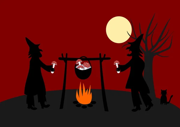 Witches preparing magical nostrum — Stock Photo, Image