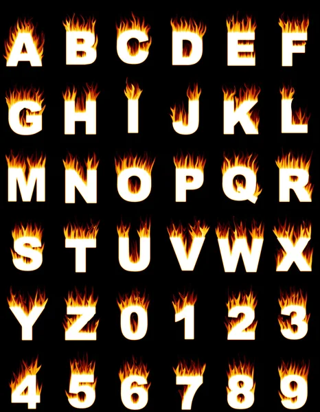 Алфавіт і цифри з ефектом полум'я — стокове фото