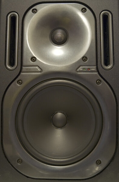 Full frame photograph of an audio speaker.