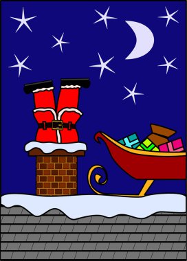 Santa stuck down the chimney clipart