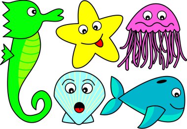 Cute Cartoon Sea Creatures clipart