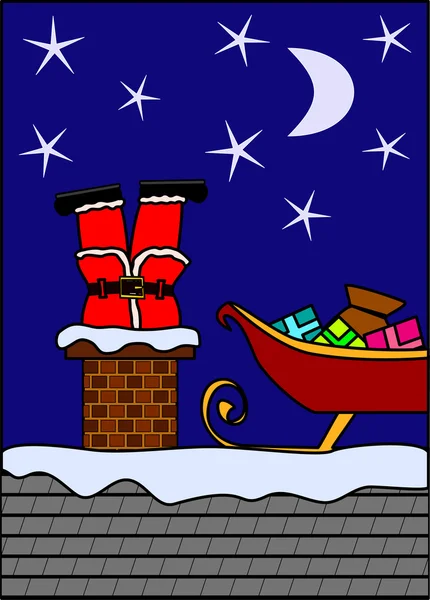 Santa stack ner i skorstenen — Stock vektor