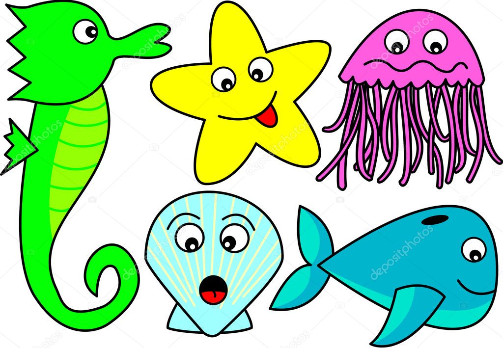 Cute Cartoon Sea Creatures Stock Vector Image by ©themightyshrub #2224299