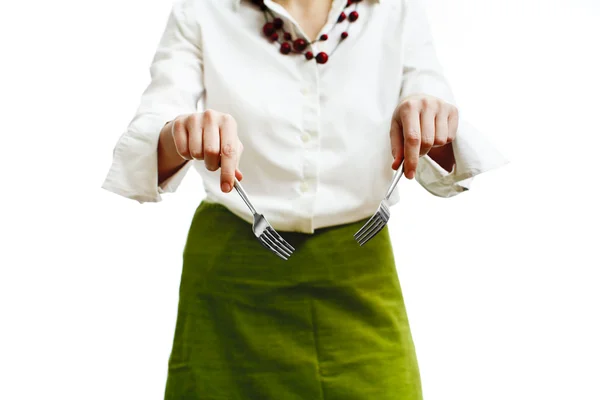 Woman with forks — Stock Photo, Image