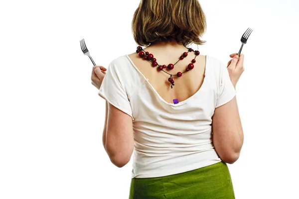 stock image Woman with forks - back