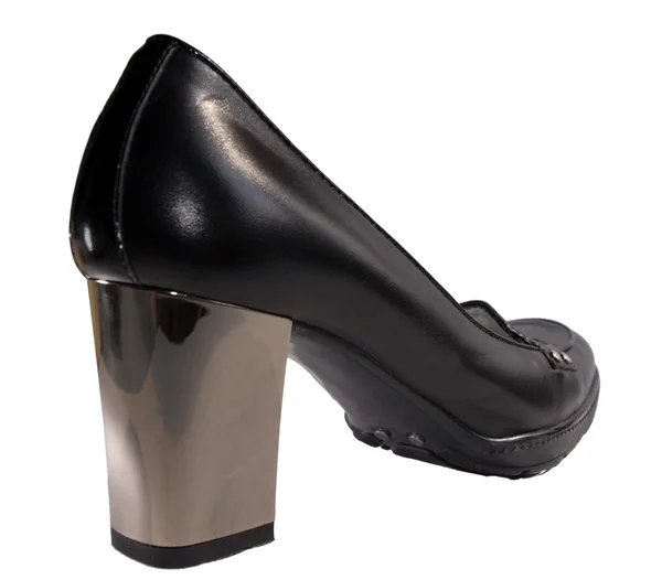 Black shoe on high mirror heel — Stock Photo, Image